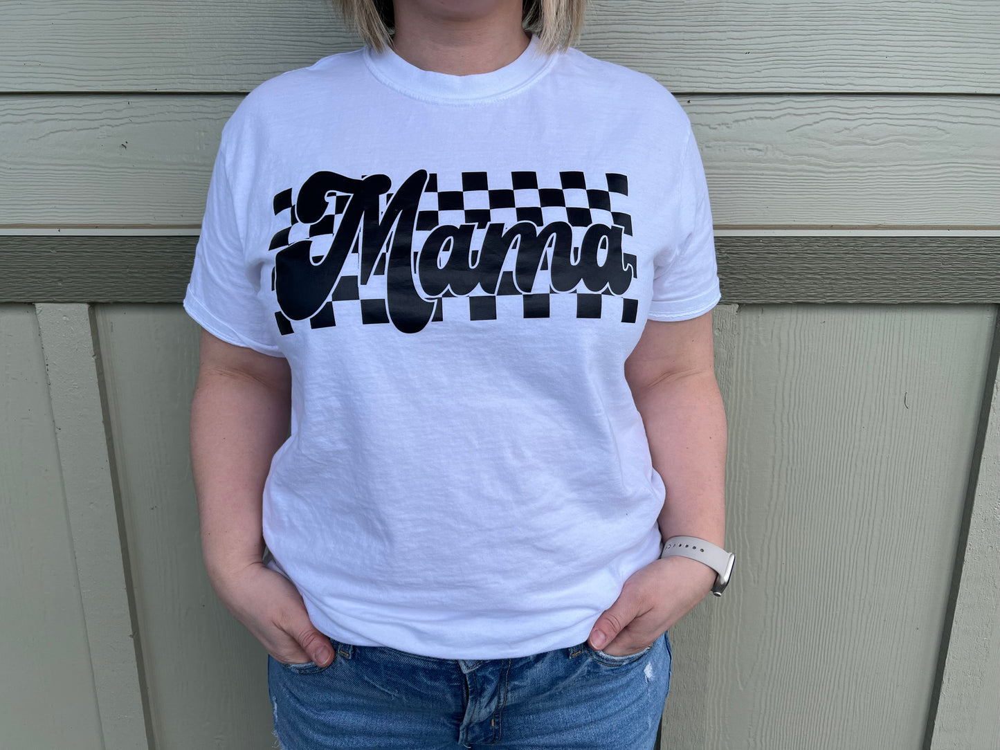 retro checker mama tee